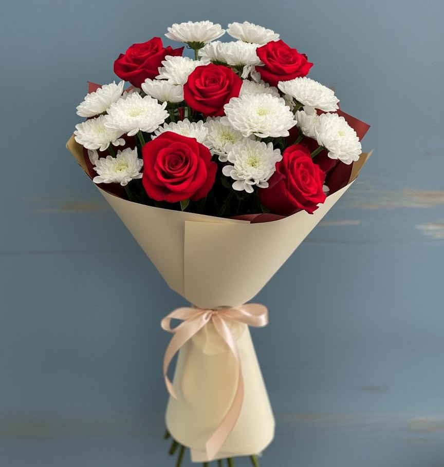 Букет цветов из: Розы и Хризантемы в Дубовом