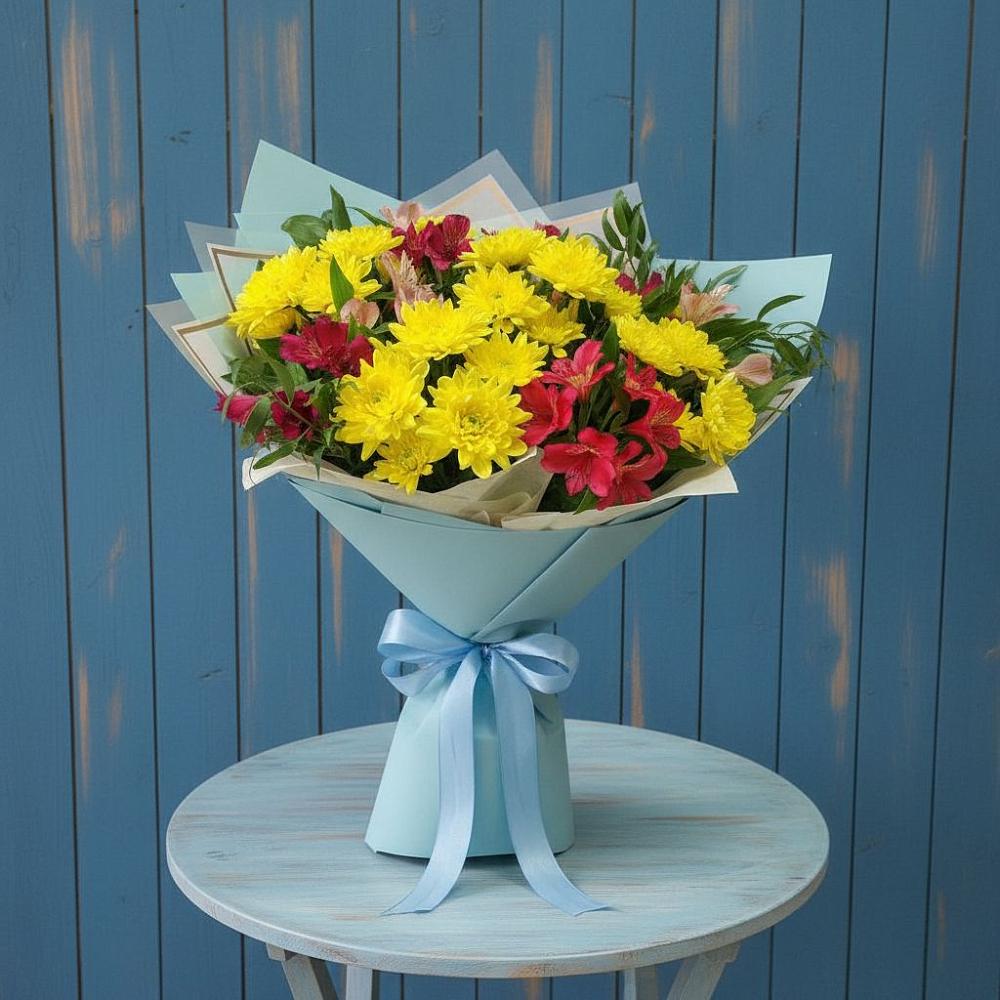 Букет цветов из: Альстромерии и Хризантемы в Дубовом