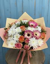 Букет цветов из:  Розы, Герберы и Хризантемы в Дубовом