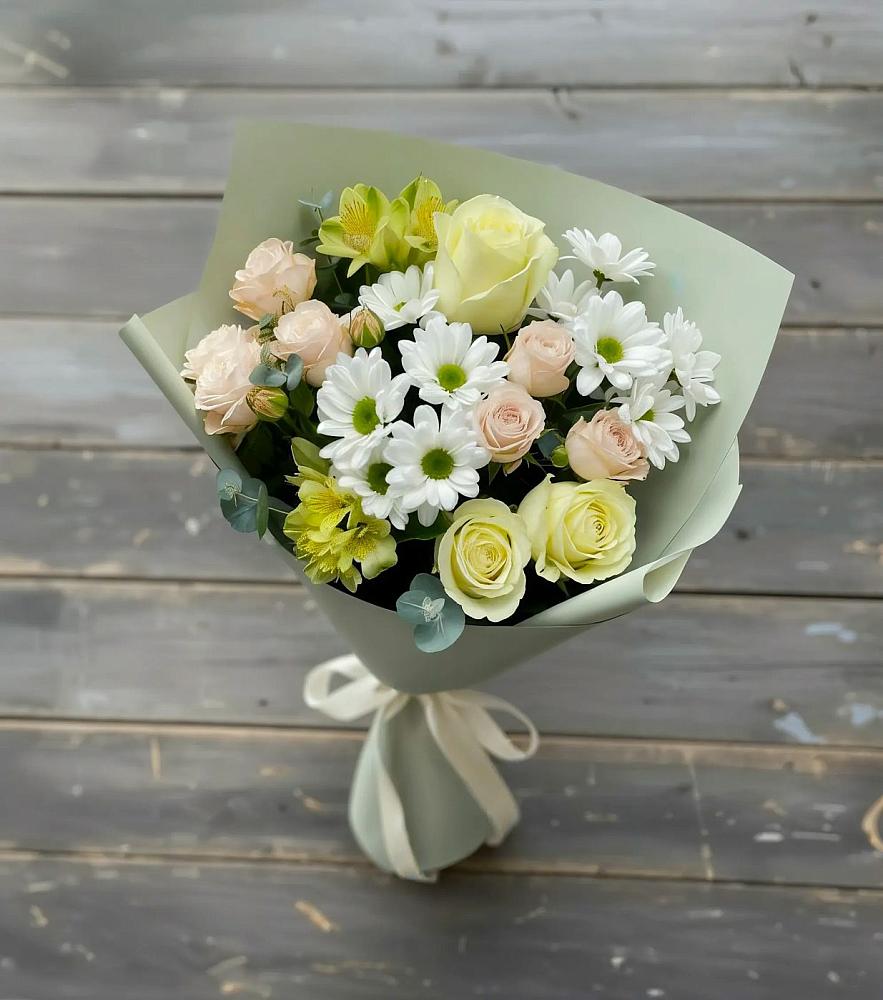 Букет цветов из: Альстромерии, Розы и Хризантемы в Дубовом