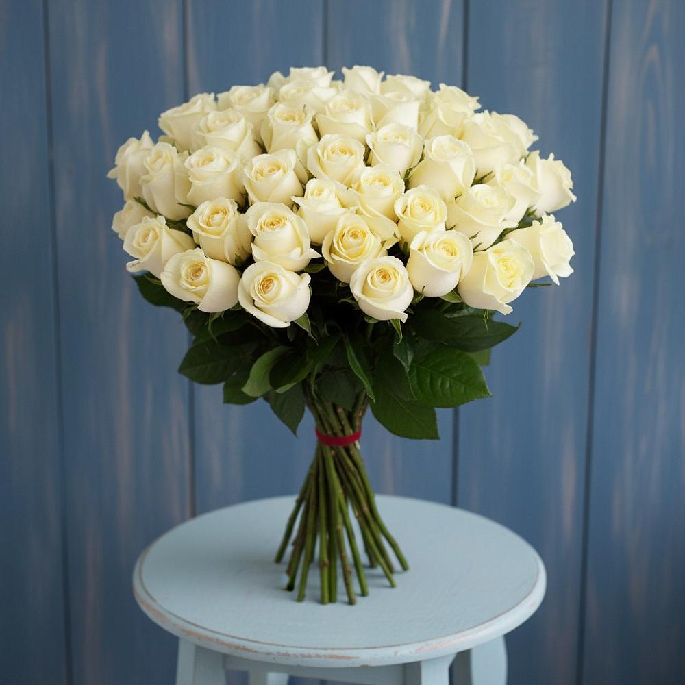 Букет 51 Белая роза Эдлесс Лав в Дубовом