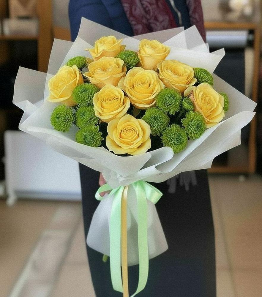 Букет цветов из: Хризантемы и Розы в Дубовом