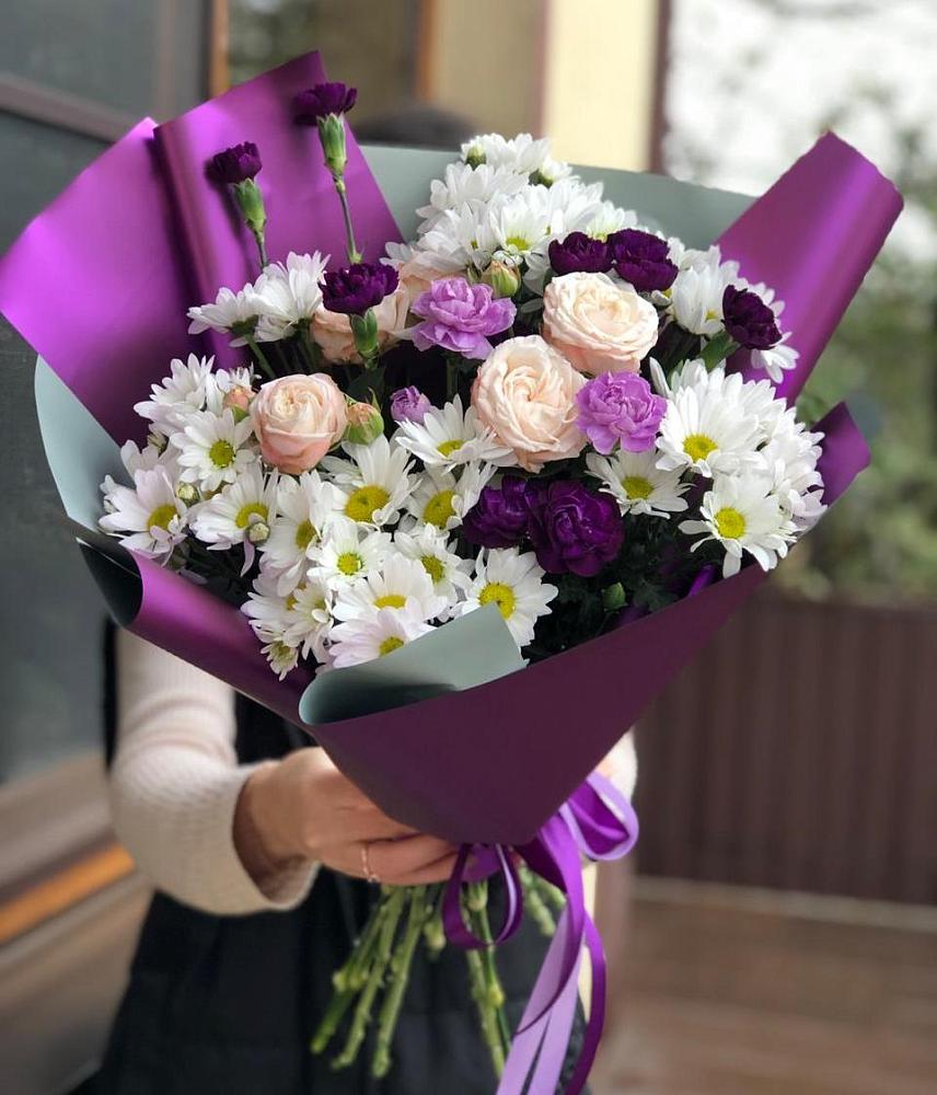 Букет цветов из: Хризантемы, Гвоздики и Розы в Дубовом