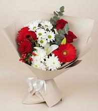 Букет цветов из:  Розы, Хризантемы, Герберы и Лилии в Дубовом