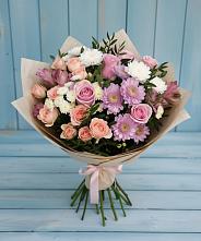 Букет цветов из:  Хризантемы, Розы и Альстромерии в Дубовом