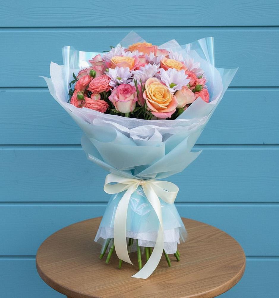 Букет цветов из: Хризантемы и Розы в Дубовом