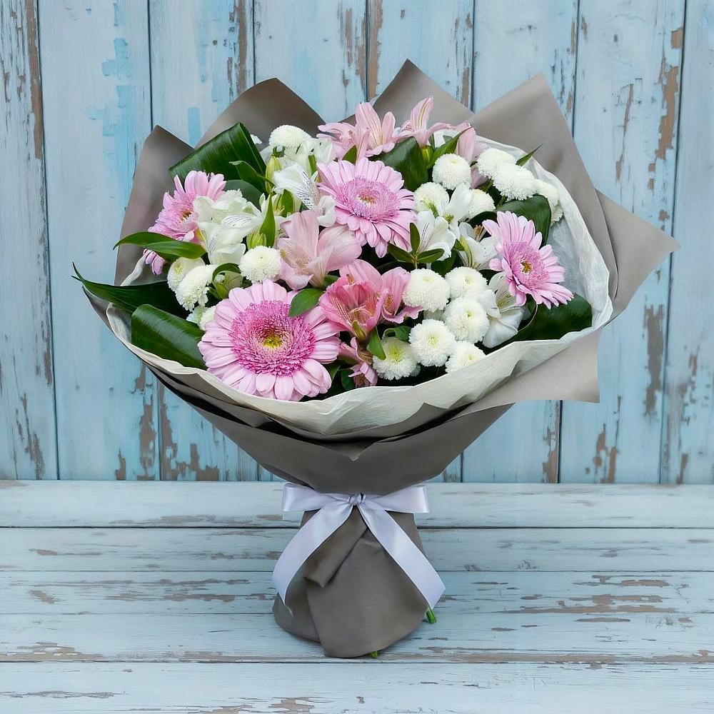 Букет цветов из: Герберы, Альстромерии и Хризантемы в Дубовом